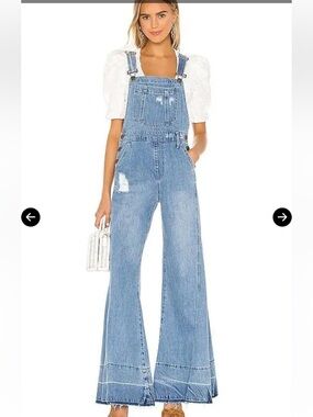 Show Me Your MuMu Light Blue Distressed Flared Denim Overalls
